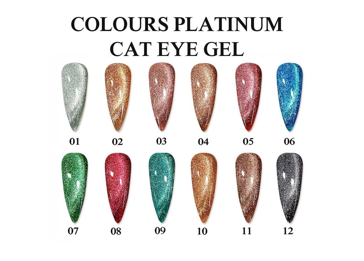 Paletar profesional pentru cat eye gel: HEMA-FREE TPO-FREE PLATINUM CAT EYE GEL – 12 COLORS