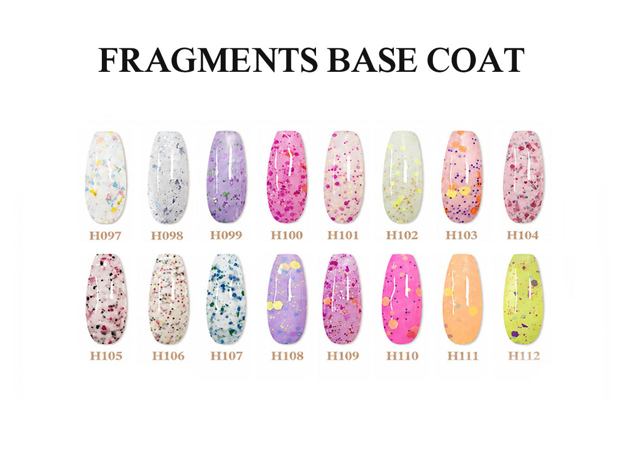 Nuancier professionnel de rubber base gel: FRAGMENTS BASE COAT – 16 COLORS