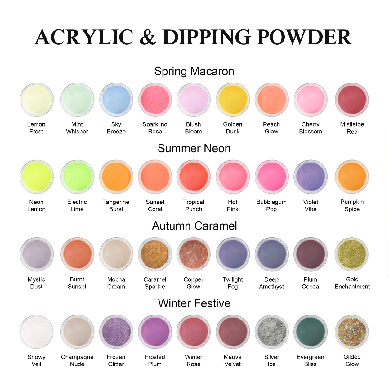 Professional nail powder color chart: ACRYLIC & DIPPING POWDER COLLECTION 1
