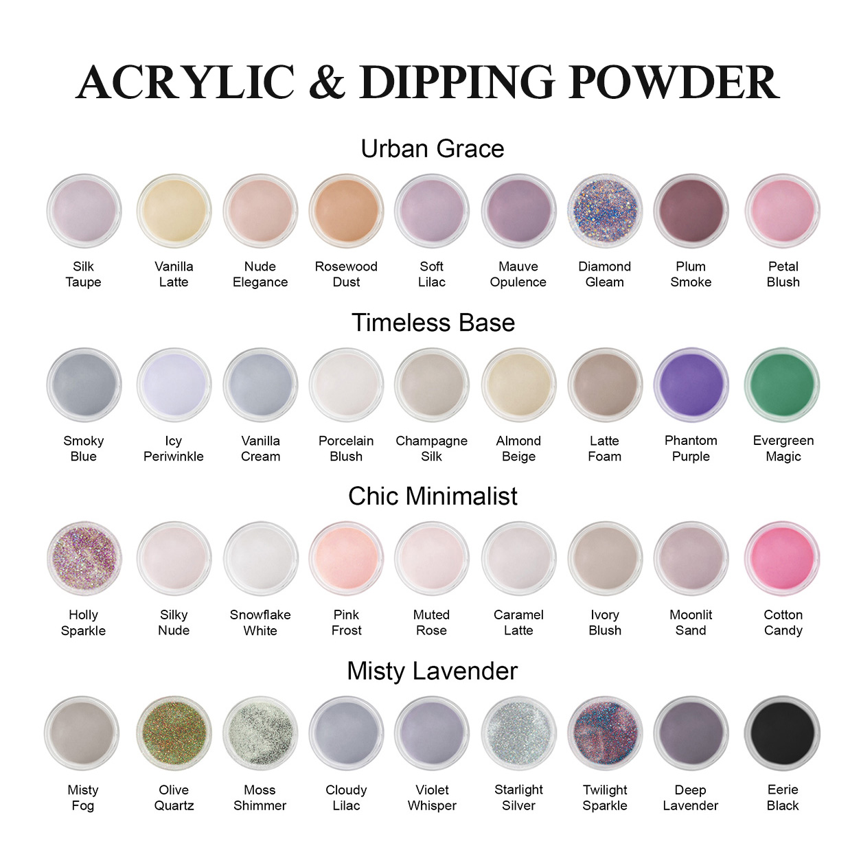 Professional nail powder color chart: ACRYLIC & DIPPING POWDER COLLECTION 2