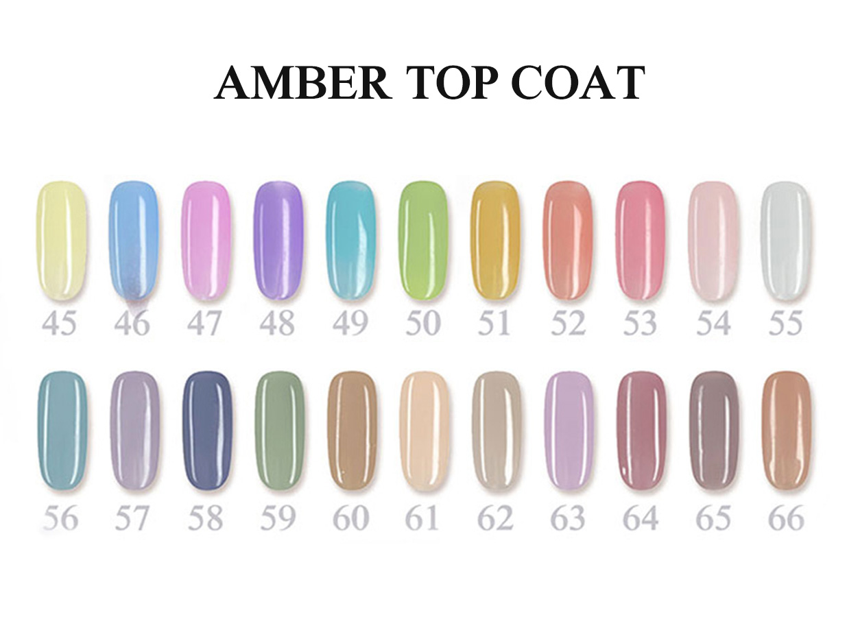 Professional base and top coat color chart: AMBER TOP COAT – 66 COLORS