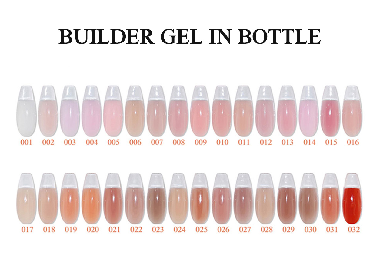 Professional builder gel color chart: BUILDER GEL IN BOTTLE 1–32