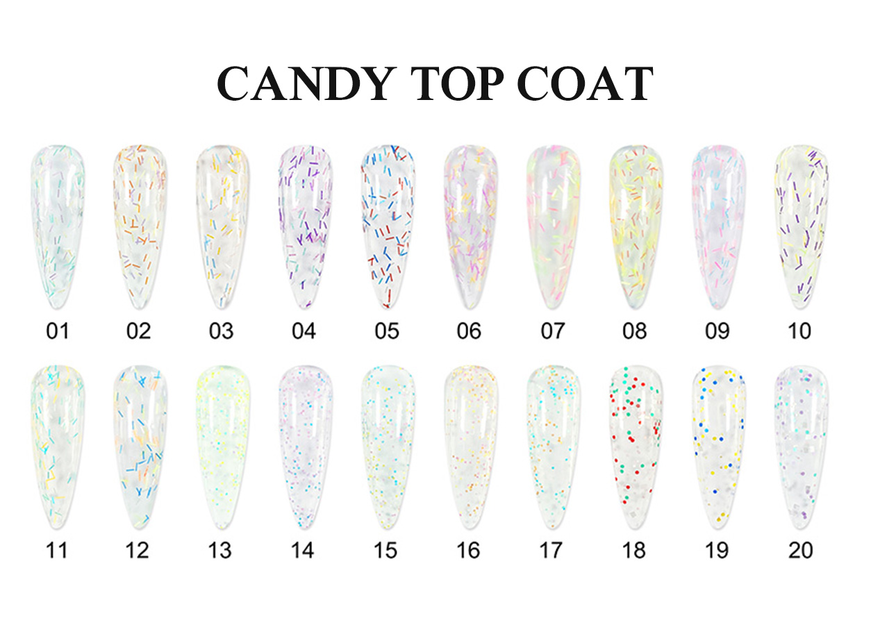 Professional base and top coat color chart: CANDY TOP COAT – 50 COLORS