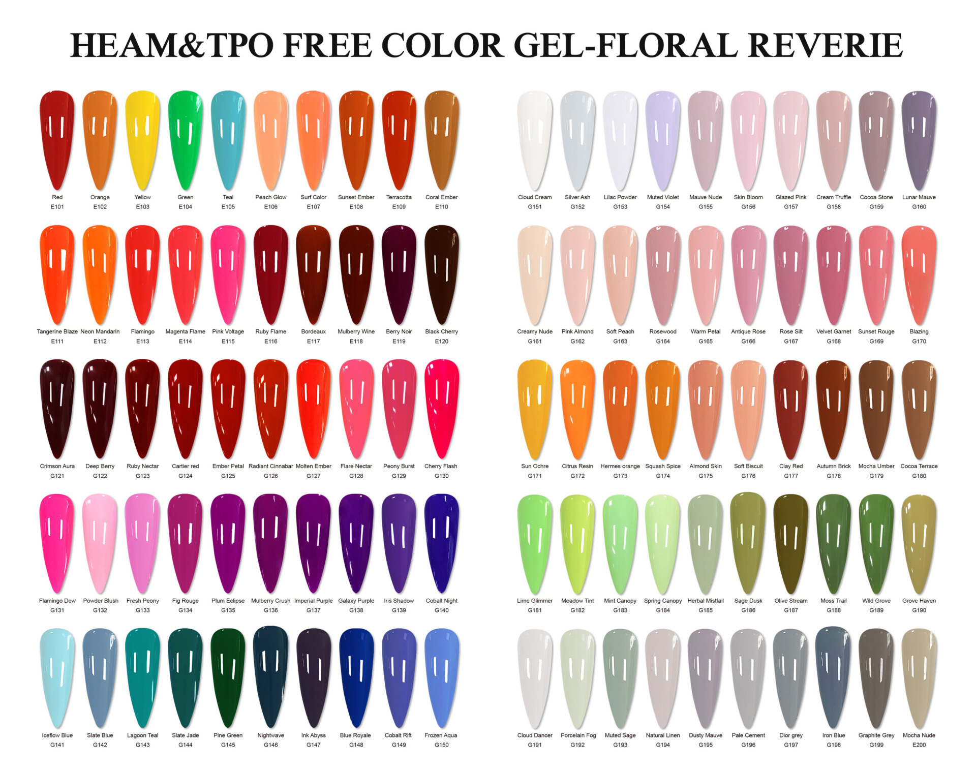 Professional gel polish color chart 101–200