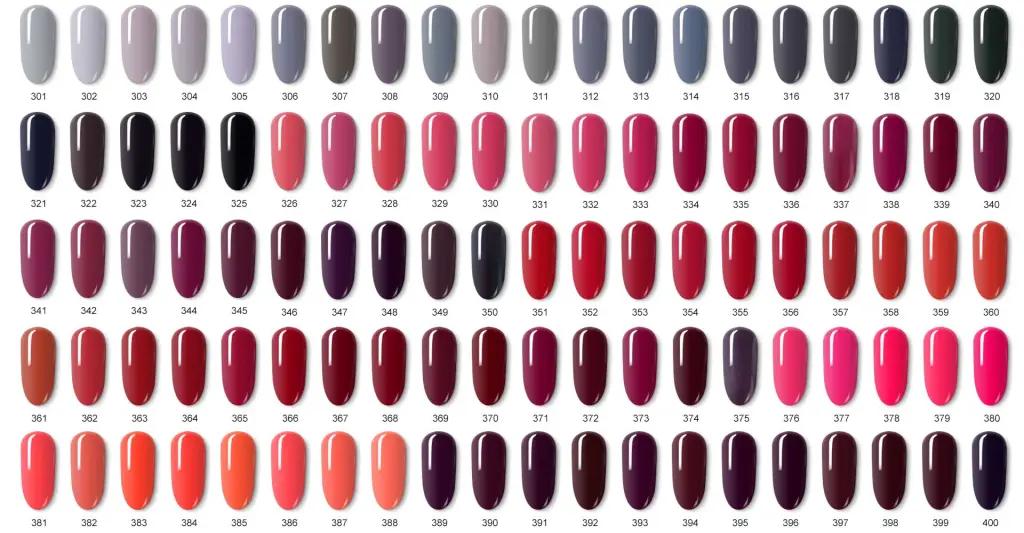 Professional gel polish color chart 401–500