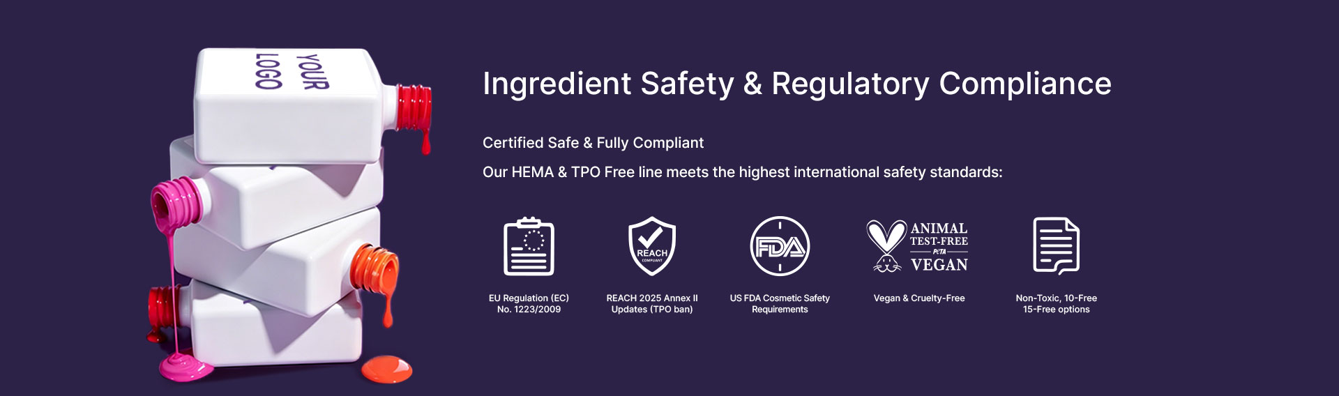 Ingredient safety and regulatory support for HEMA and TPO free gel polish