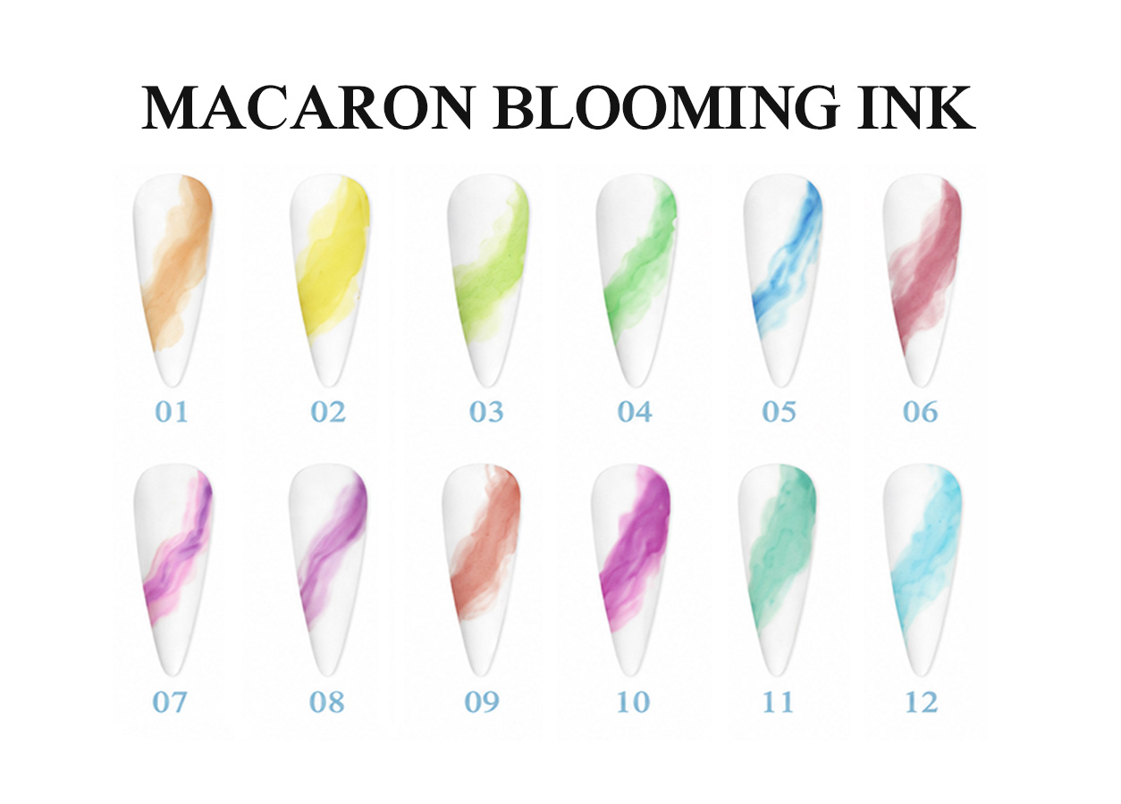 Macaron blooming ink Z series function gel color chart with 12 soft colors