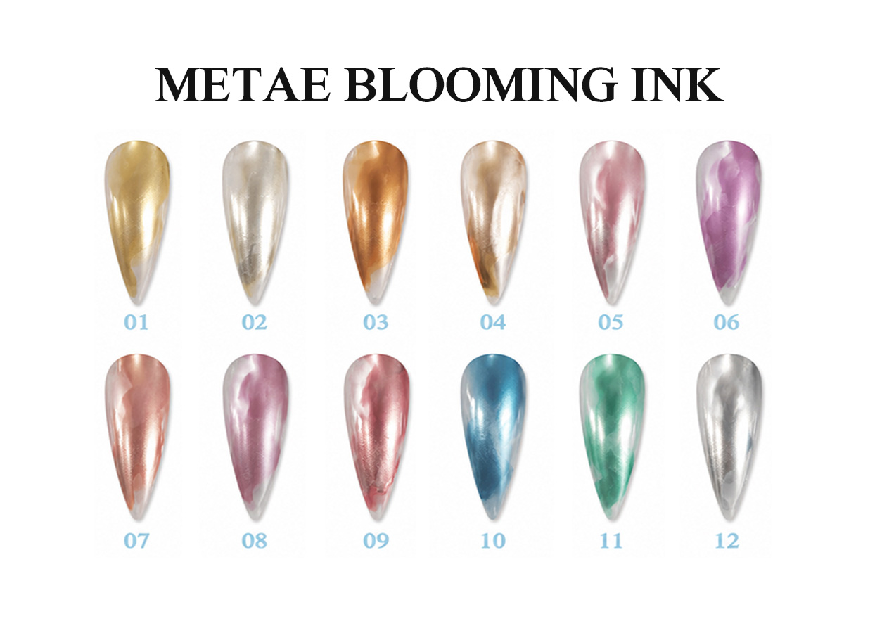 Metae blooming ink function gel color chart with 12 metallic-effect colors