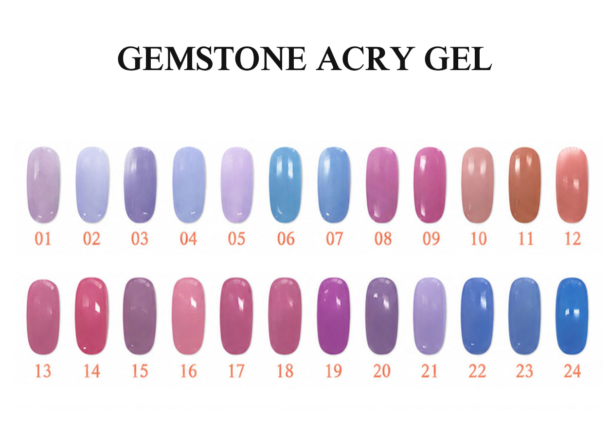 Professional poly gel color chart: GEMSTONE ACRYGEL – 48 COLORS