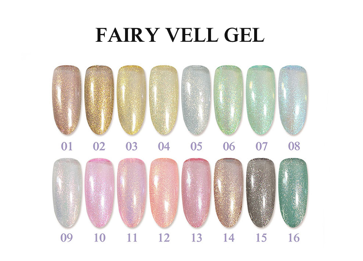 Professional glitter gel color chart: HEMA-FREE TPO-FREE FAIRY VEIL GEL