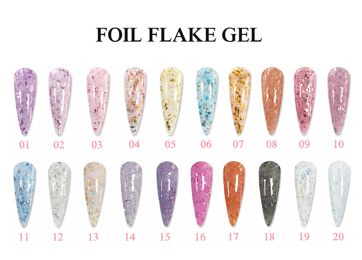 Professional glitter gel color chart: FOIL FLAKE GEL