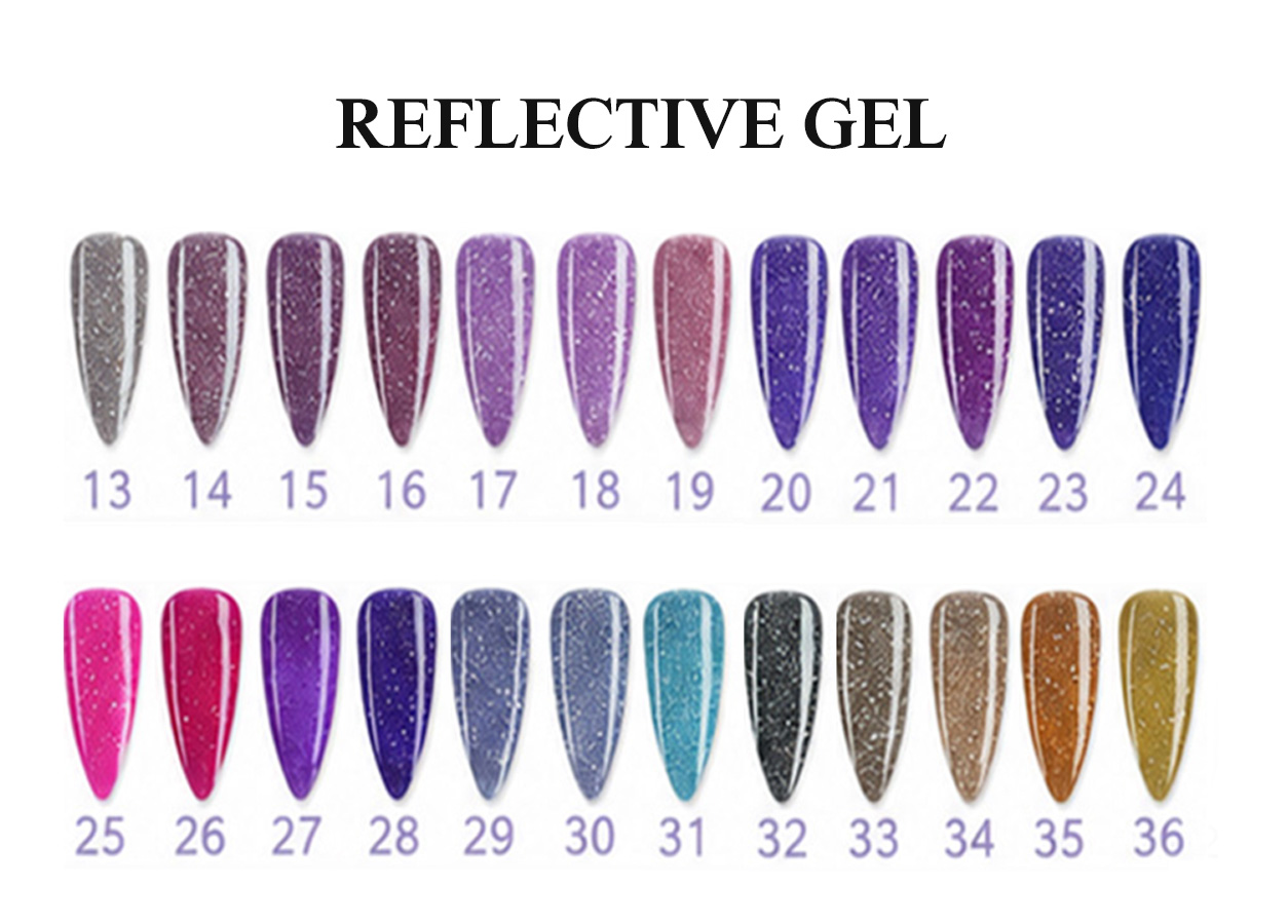 Professional glitter gel color chart: REFLECTIVE GEL
