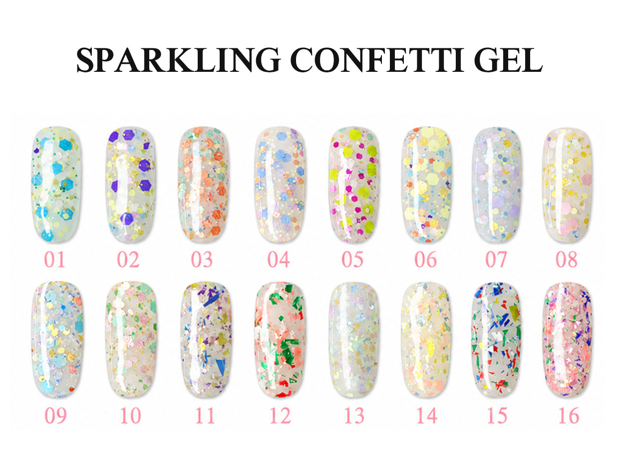 Professional glitter gel color chart: SPARKLING CONFETTI GEL