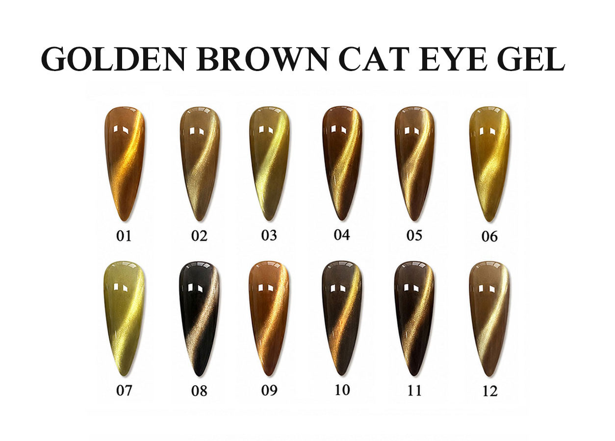 Professional cat eye gel color chart: GOLDEN BROWN CAT EYE GEL – 12 COLORS