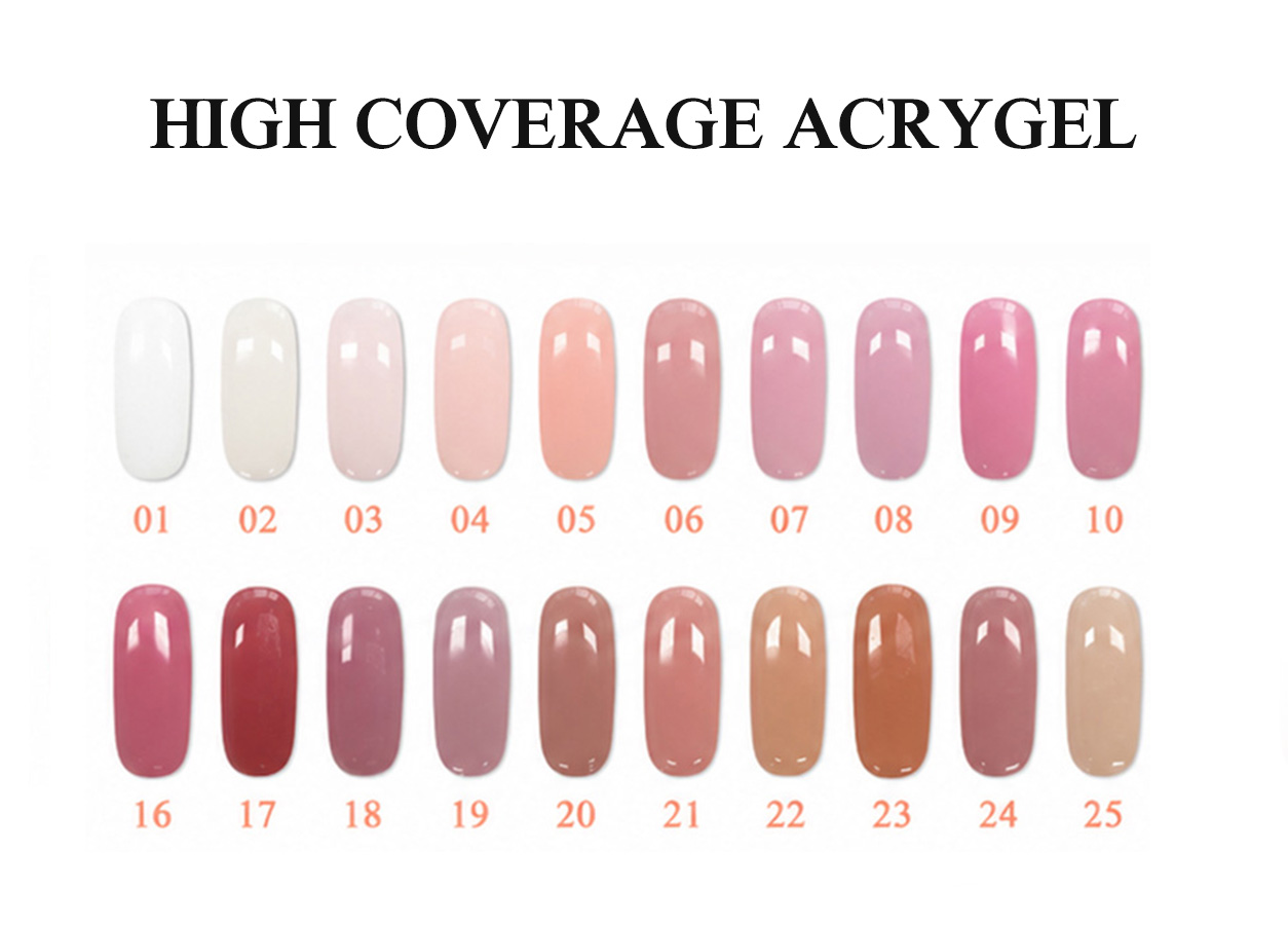 Professional poly gel color chart: HIGH COVERAGE ACRYGEL – 60 COLORS