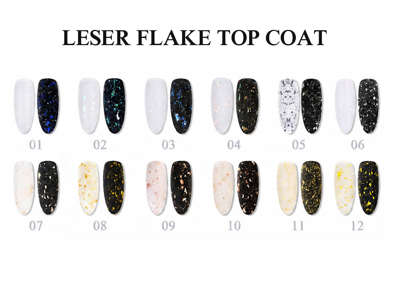 Professional base and top coat color chart: LASER FLAKE TOP COAT – 24 COLORS