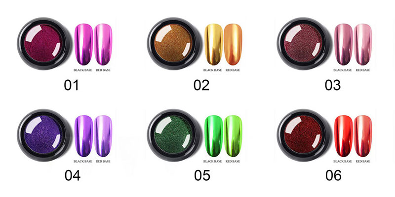 Professional nail powder color chart: MIRROR POWDER 1–6
