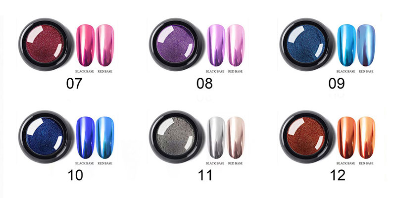 Professional nail powder color chart: MIRROR POWDER 7–12