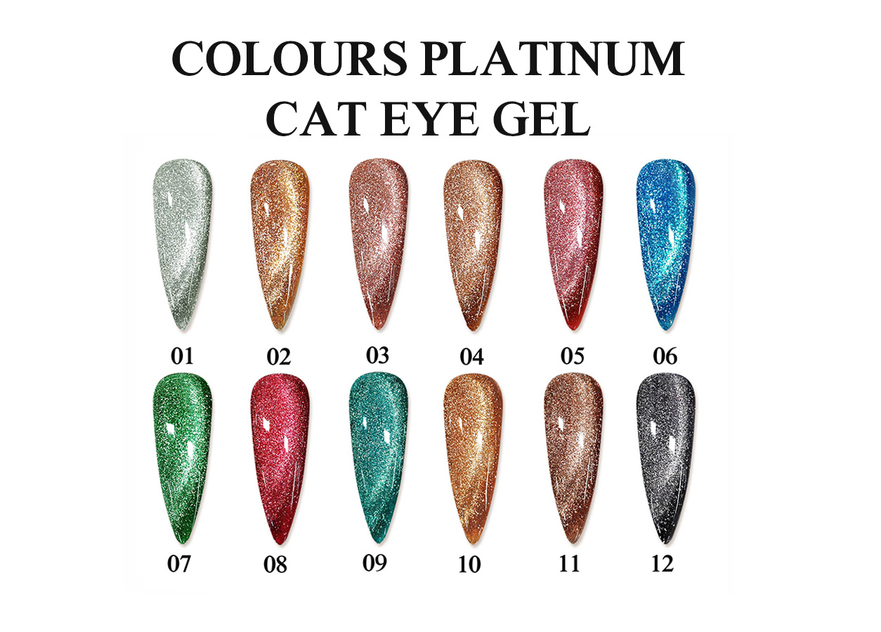 Professional cat eye gel color chart: HEMA-FREE TPO-FREE PLATINUM CAT EYE GEL – 12 COLORS