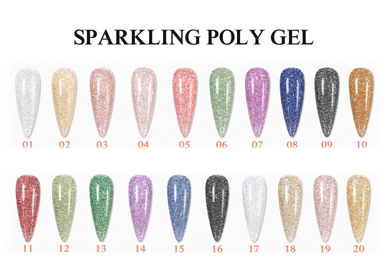 Professional poly gel color chart: SPARKLING POLY GEL – 30 COLORS