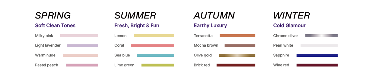 Spring, summer, autumn and winter nail color forecast