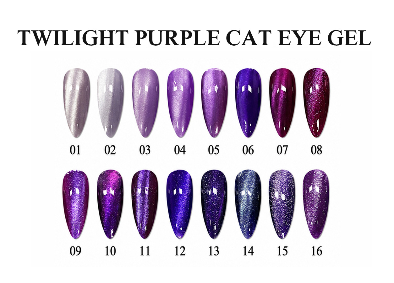 Professional cat eye gel color chart: TWILIGHT PURPLE CAT EYE GEL – 20 COLORS