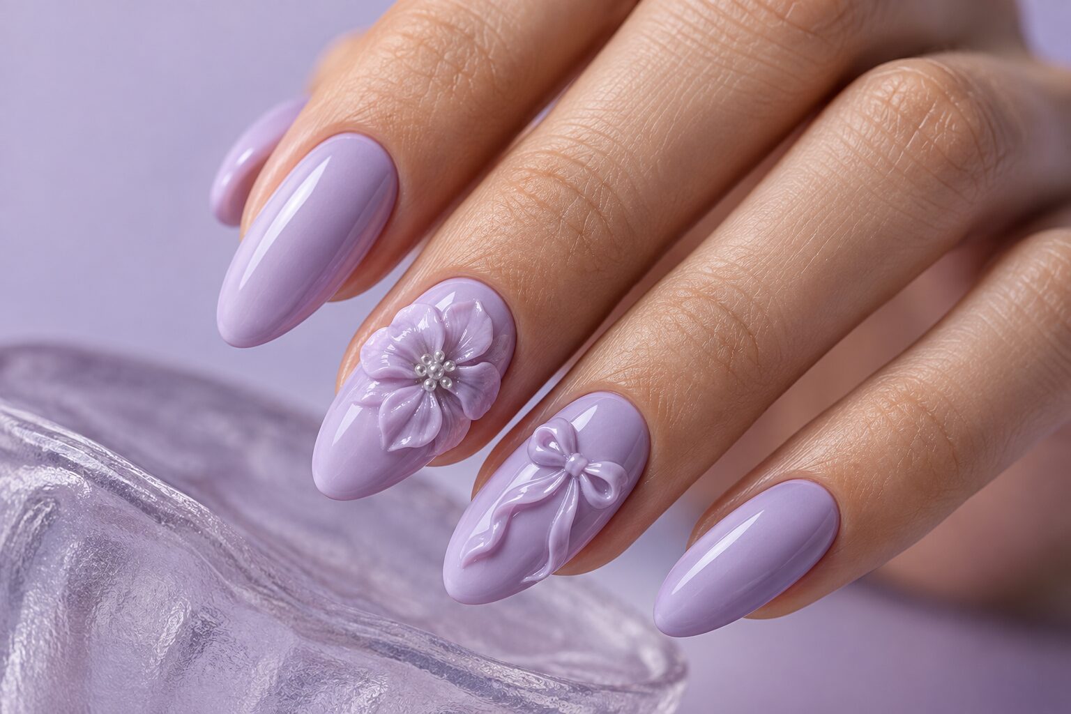 Raised lavender flower and bow nail art — concept illustration