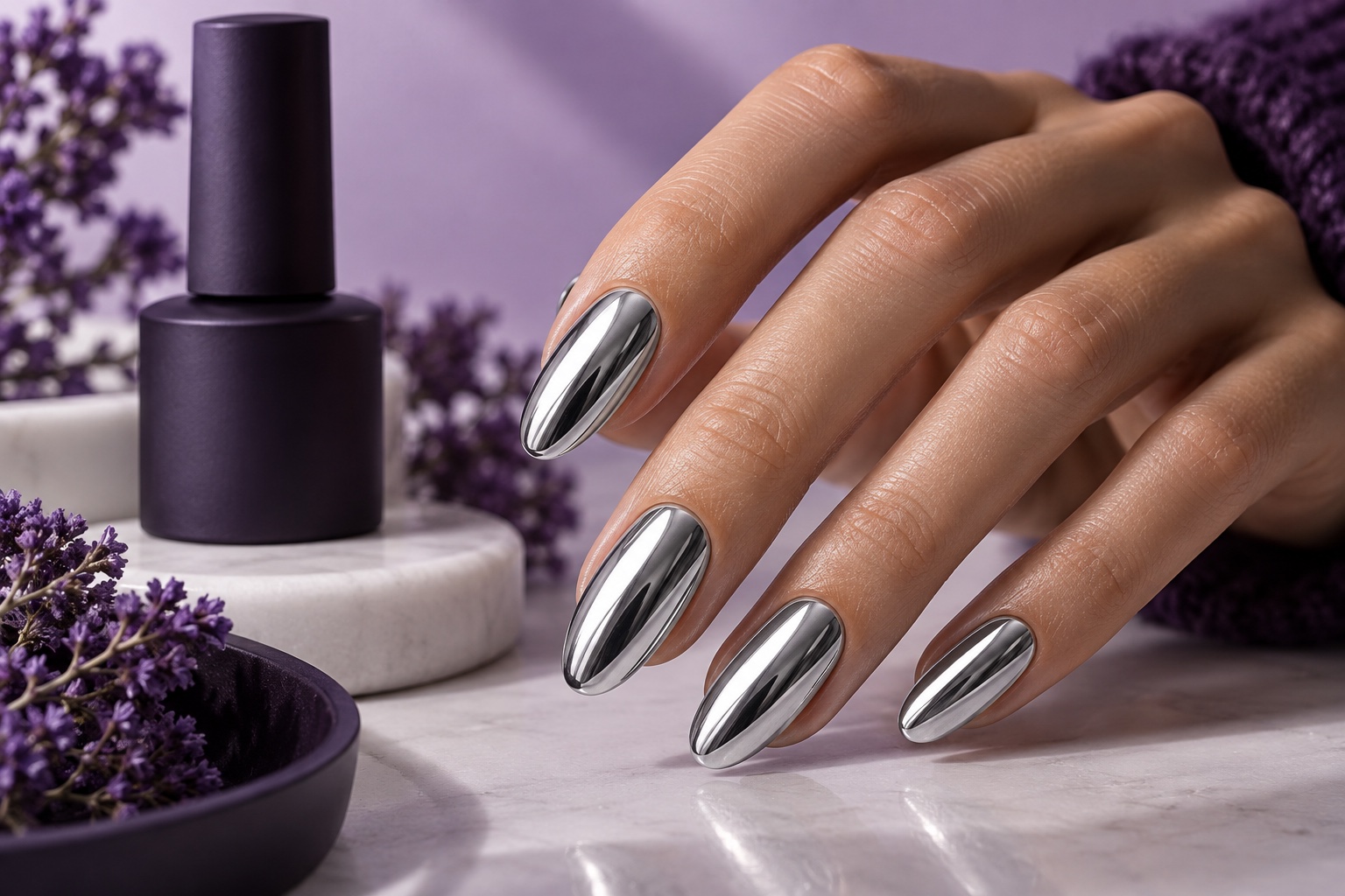 Metallic & Reflective Gel nail art concept