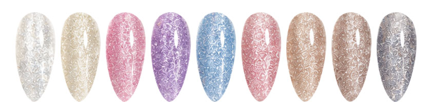 Fine glitter gel nail color samples