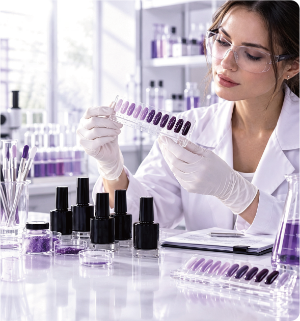 Professional evaluating glitter gel samples