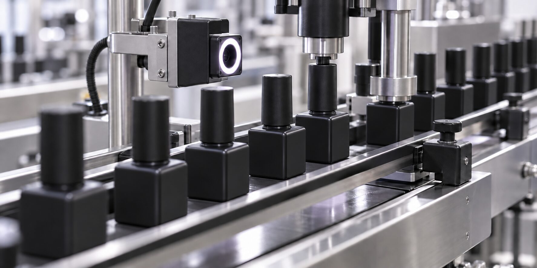 Automated inspection and capping of opaque nail gel bottles