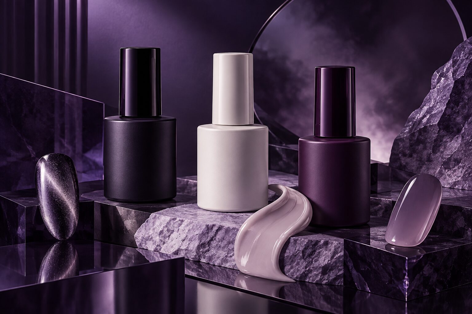 Three opaque UV-protective gel bottles for Cat-Eye, BIAB and Rubber Base