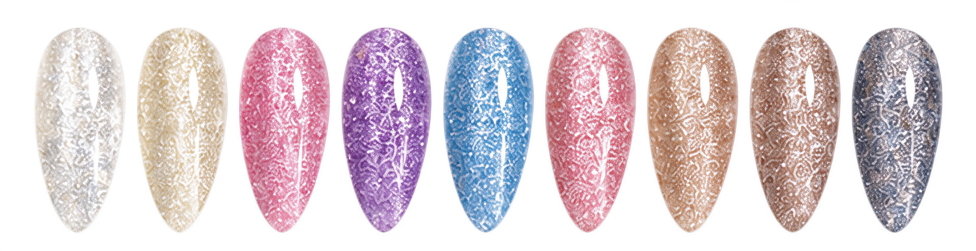 Fine glitter gel nail color samples